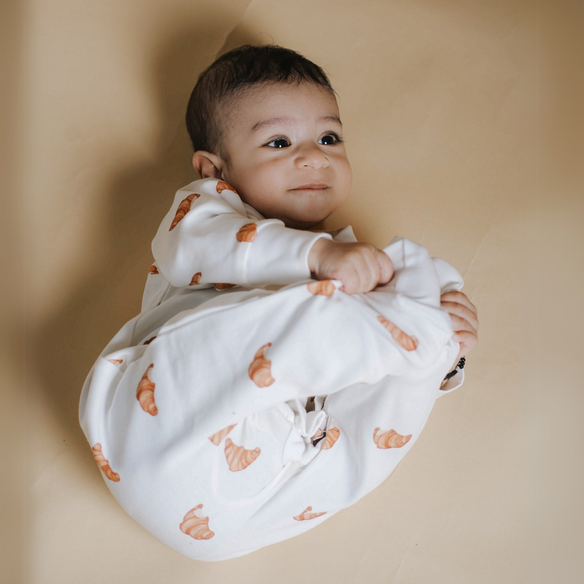 Organic Cotton Footed Onesie - Croissant Candy