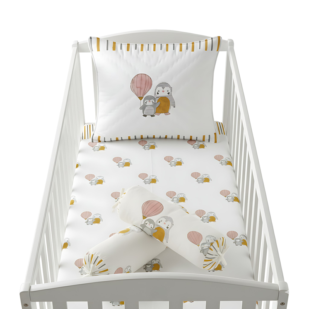 Mulmul 5-Pc Cot Bedding Set (Quilt) - Penguin Party