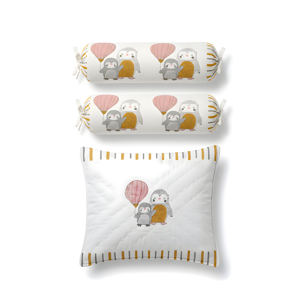 Mulmul 5-Pc Cot Bedding Set (Dohar) - Penguin Party