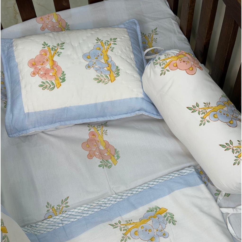 Mulmul 5-Pc Cot Bedding Set (Dohar) - Koala
