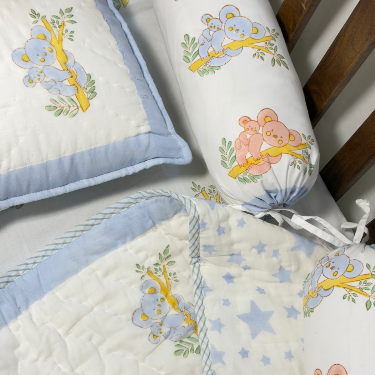 Mulmul 5-Pc Cot Bedding Set (Quilt) - Koala