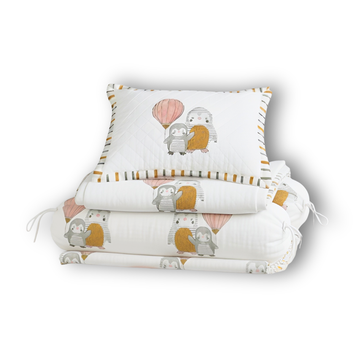 Mulmul 5-Pc Cot Bedding Set (Dohar) - Penguin Party