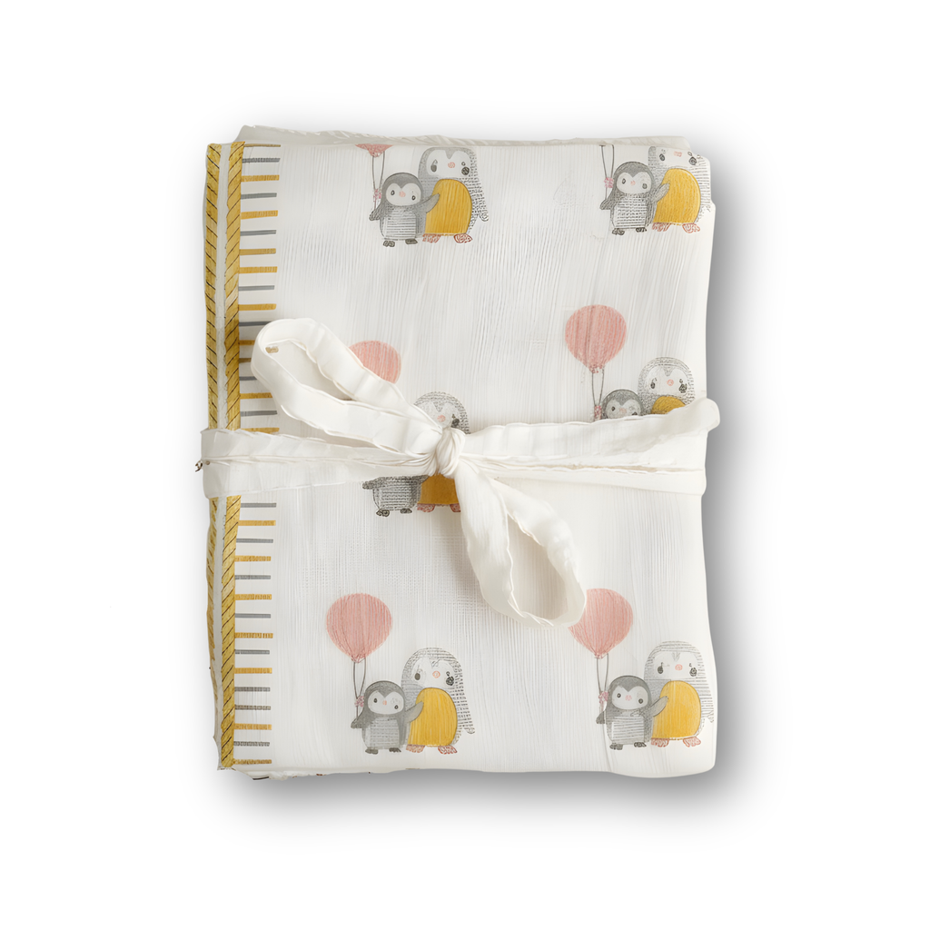 Mulmul 5-Pc Cot Bedding Set (Dohar) - Penguin Party