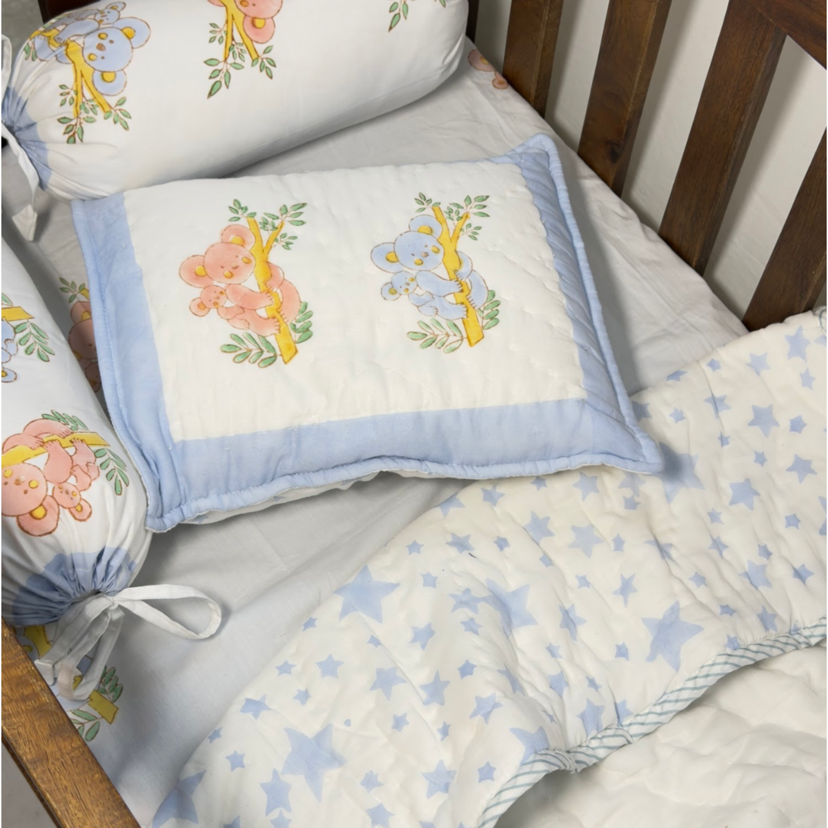 Mulmul 5-Pc Cot Bedding Set (Quilt) - Koala