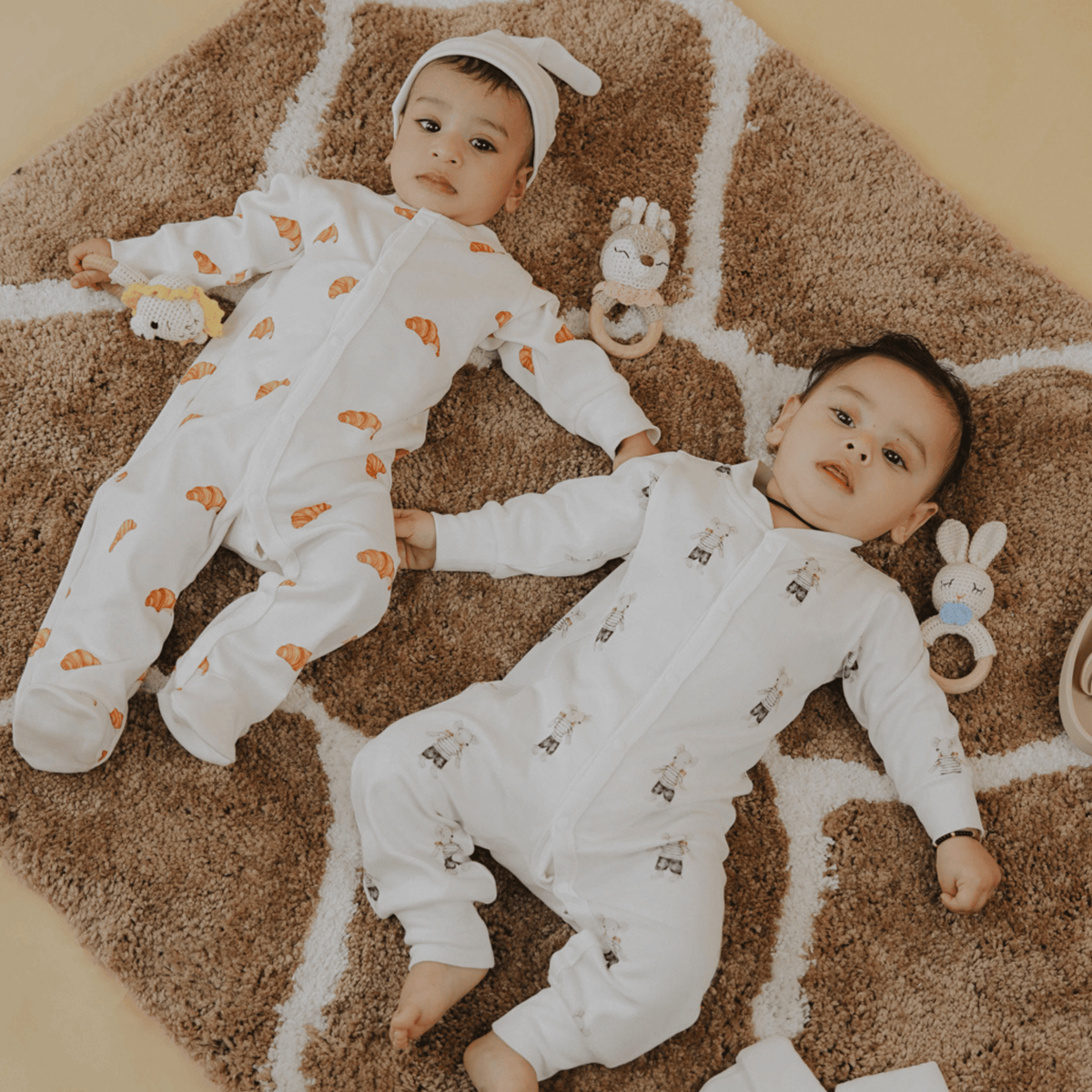 Organic Cotton Footed Onesie - Croissant Candy