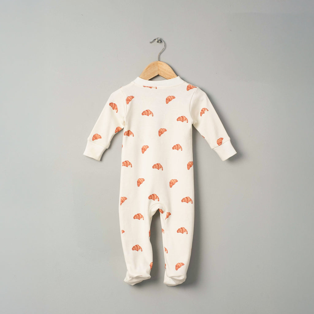 Organic Cotton Footed Onesie - Croissant Candy
