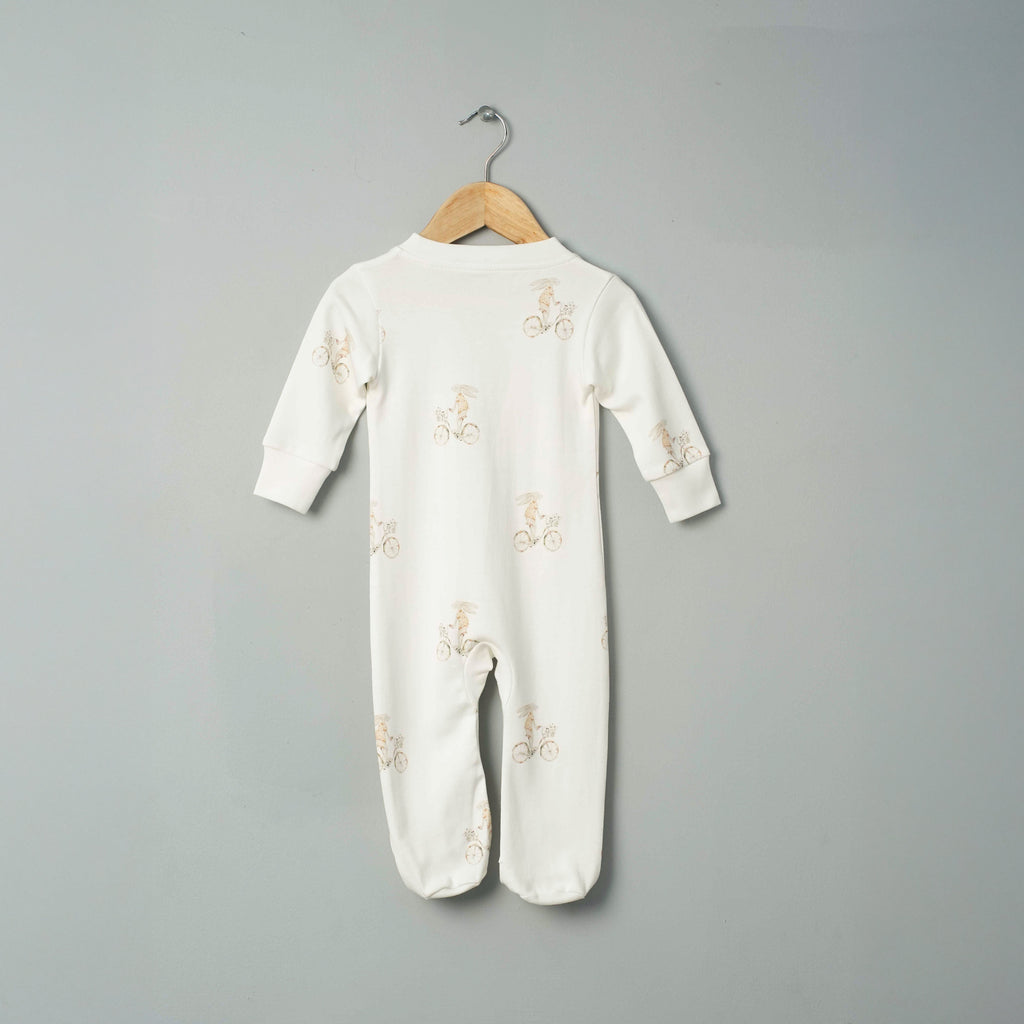 Organic Cotton Footed Onesie - Bunny Bloom