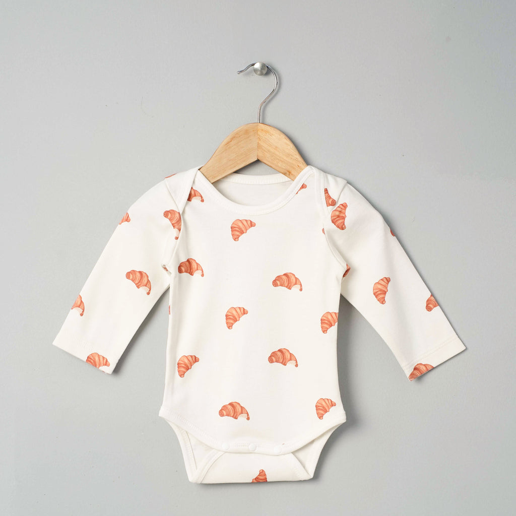 Organic Cotton Long Sleeve Bodysuit - Croissant Candy