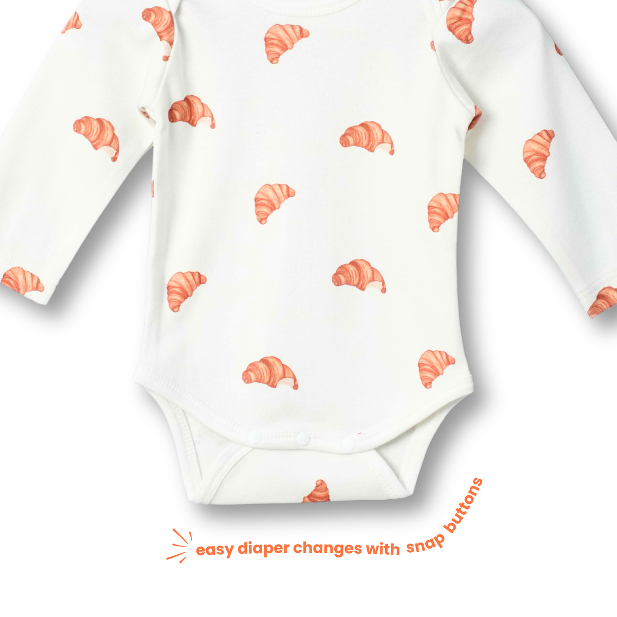 Organic Cotton Long Sleeve Bodysuit - Croissant Candy